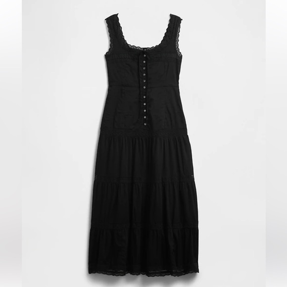 New GAP Lace-Trim Tiered Maxi Dress Black - Picture 1 of 5